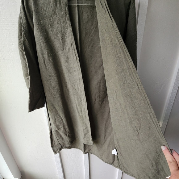 Hackwith Design House Sage Green Linen Kimono Cardigan Lagenlook Layering XS/S - Picture 3 of 10